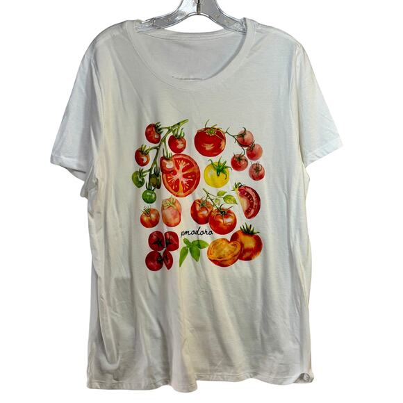 Tomato Pomodoro T-Shirt Women's Plus 2X White S/S 100% Cotton Cottagecore NWOT - Picture 1 of 3